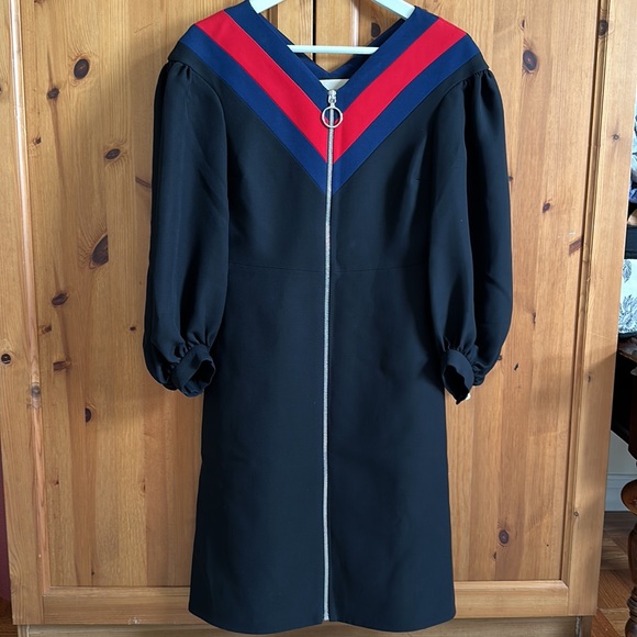 ✨ NWT GUCCI Black Silk Wool Zip Front Web Trim Sheath dress - Picture 6 of 9